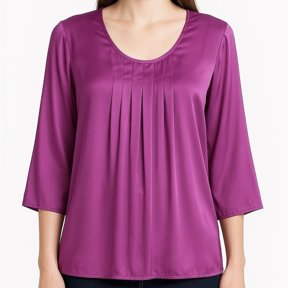 Soft Surroundings Purple Silk Blouse S Pleated Front Keyhole Back Style 22220